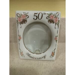Vintage Lefton 1988 Japan 50th Anniversary 3 1/2" x 5" picture frame Pink Flower